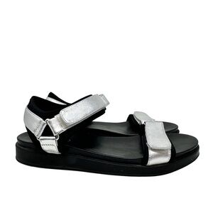 Anthropologie Silent D Sporty Rachel Sandals SZ US 9 UK 40 Leather Silver Black